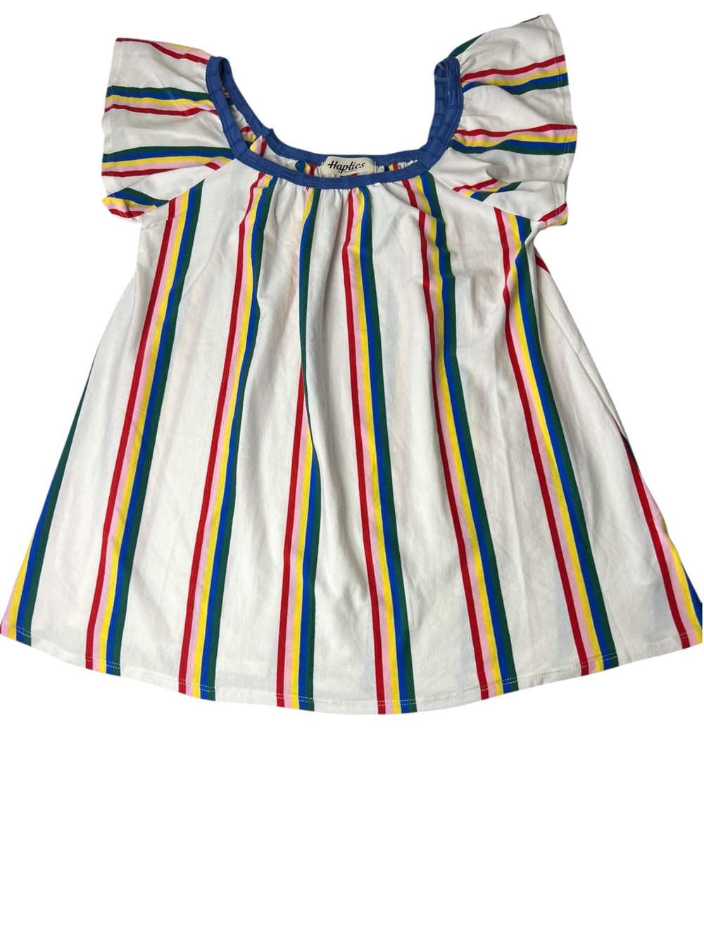 Haptics by Holly Harper Women’s Size Medium Flutter Sleeve Rainbow Striped Top